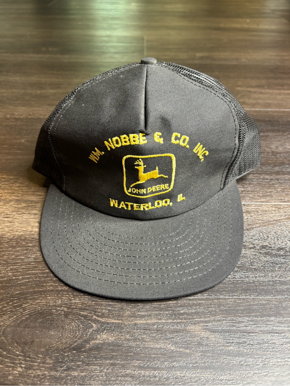 Vintage John Deere Mesh Back Snap Back Patch Trucker Hat Cap Black Yellow Patch